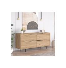 Buffet de Melamina en Color Natural-Negro, 160x44.5x74 cm, Gran Resistencia para un Uso Duradero.