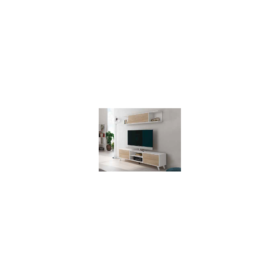 Mueble de salón y TV composición apilable para salón 180 Cm Color Blanco y Madera